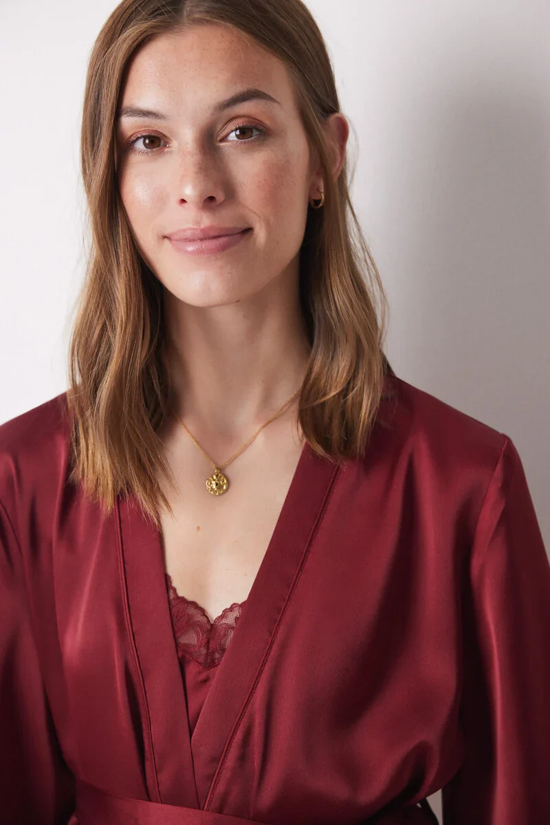 Garnet satin robe, top and pyjamas trouser set - Image 7