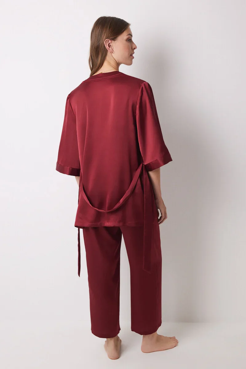 Garnet satin robe, top and pyjamas trouser set - Image 8