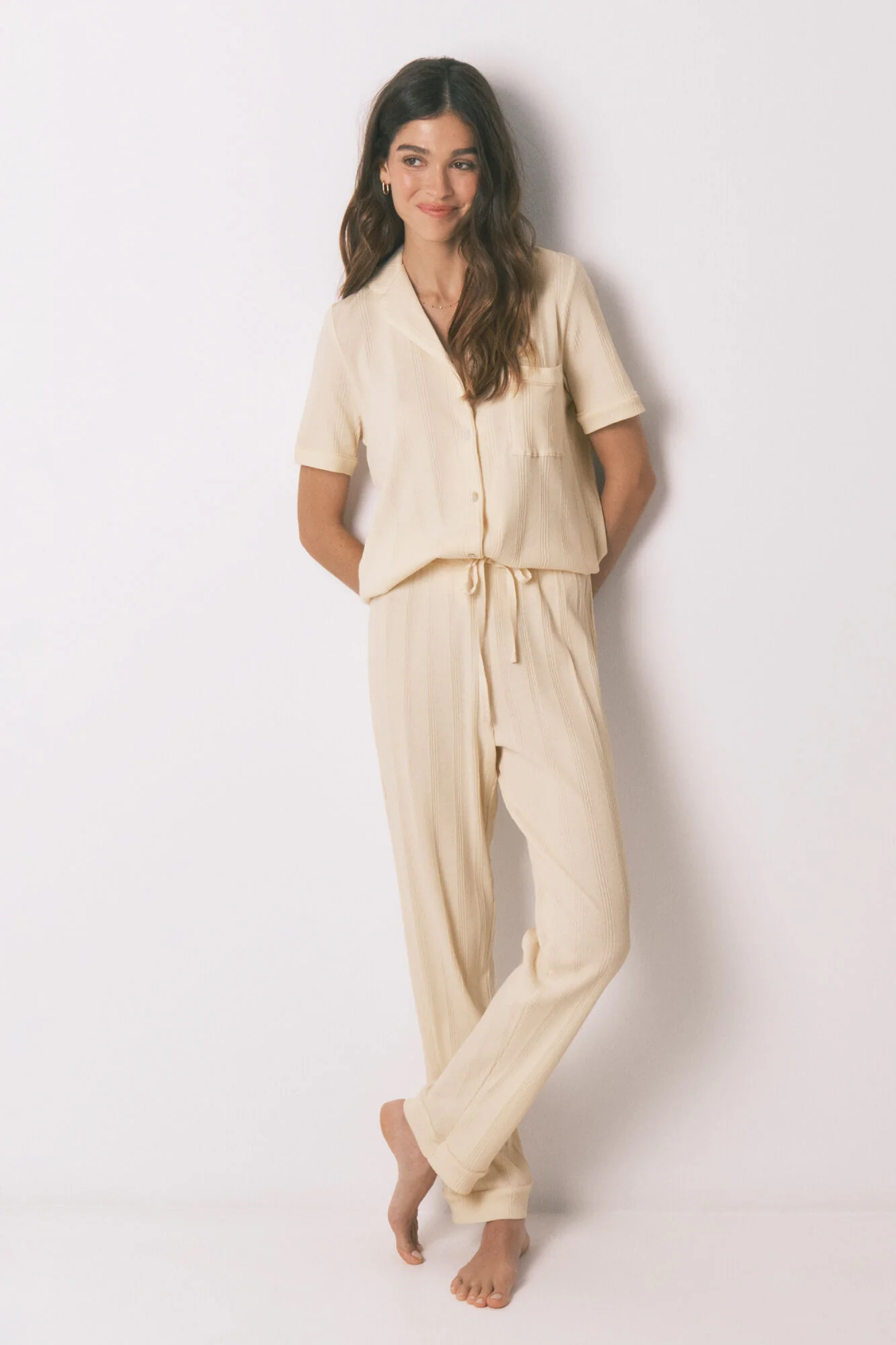 Yellow cotton ribbed classic pyjamas