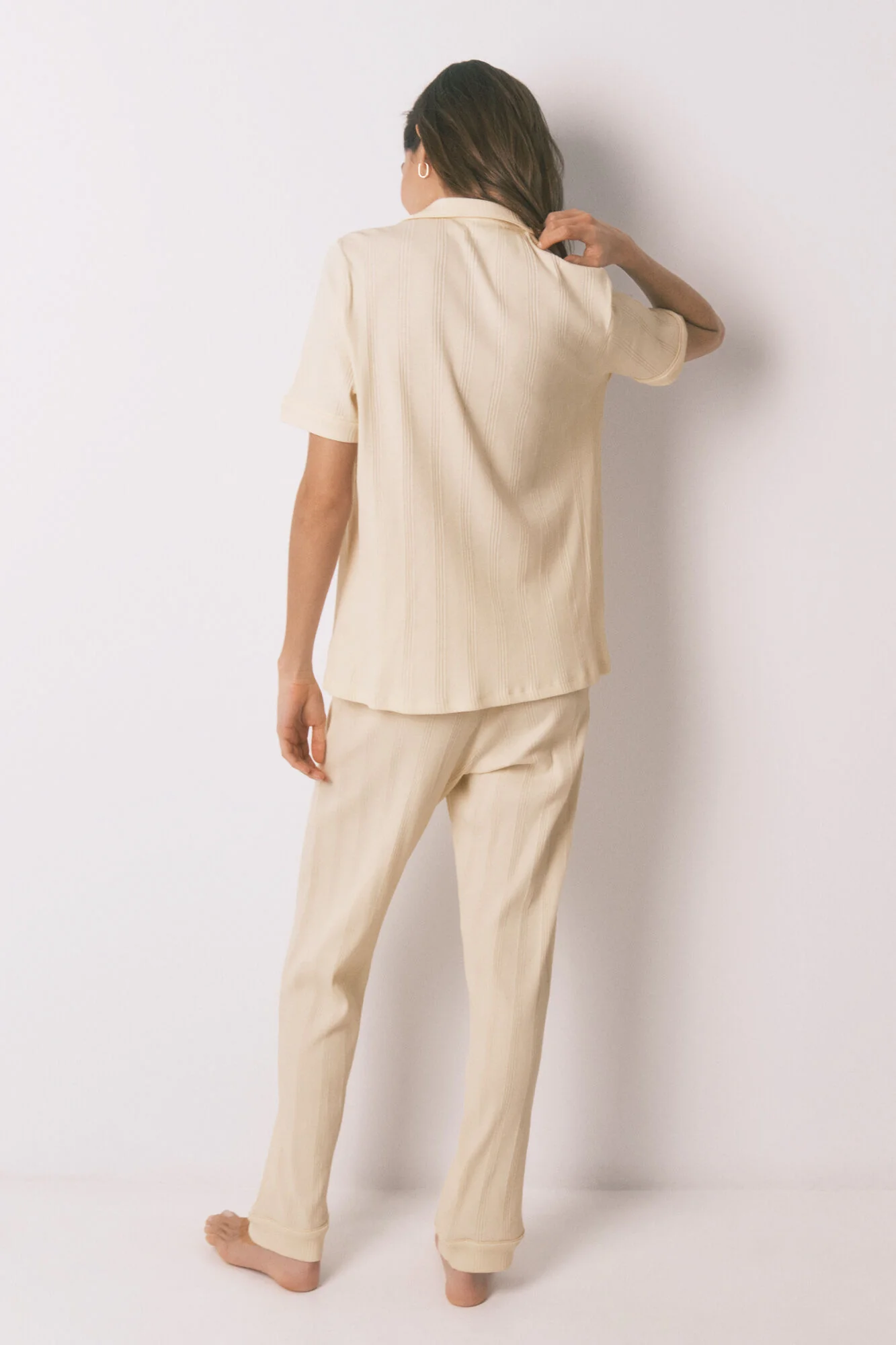 Yellow cotton ribbed classic pyjamas - Image 2