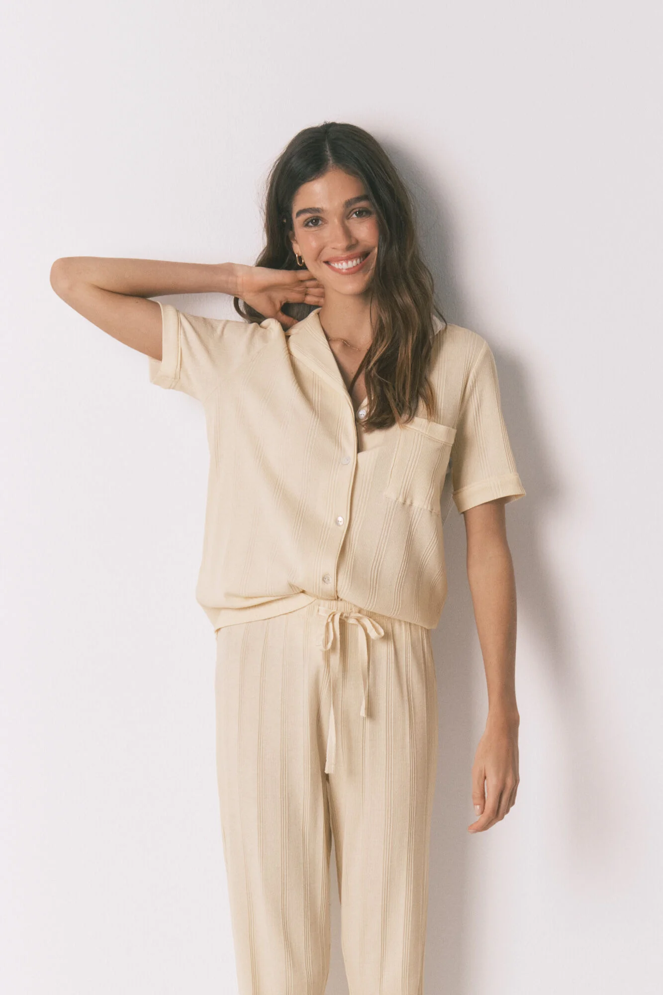 Yellow cotton ribbed classic pyjamas - Image 3