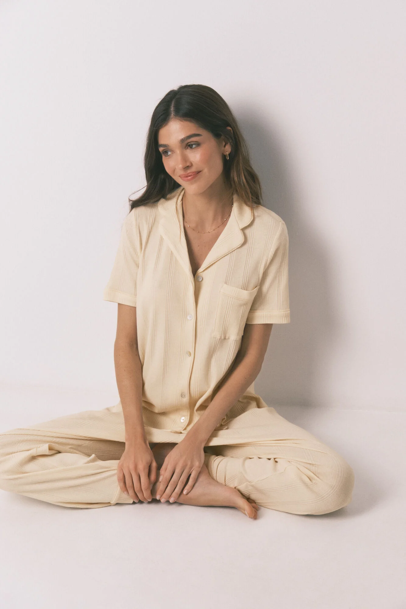 Yellow cotton ribbed classic pyjamas - Image 6
