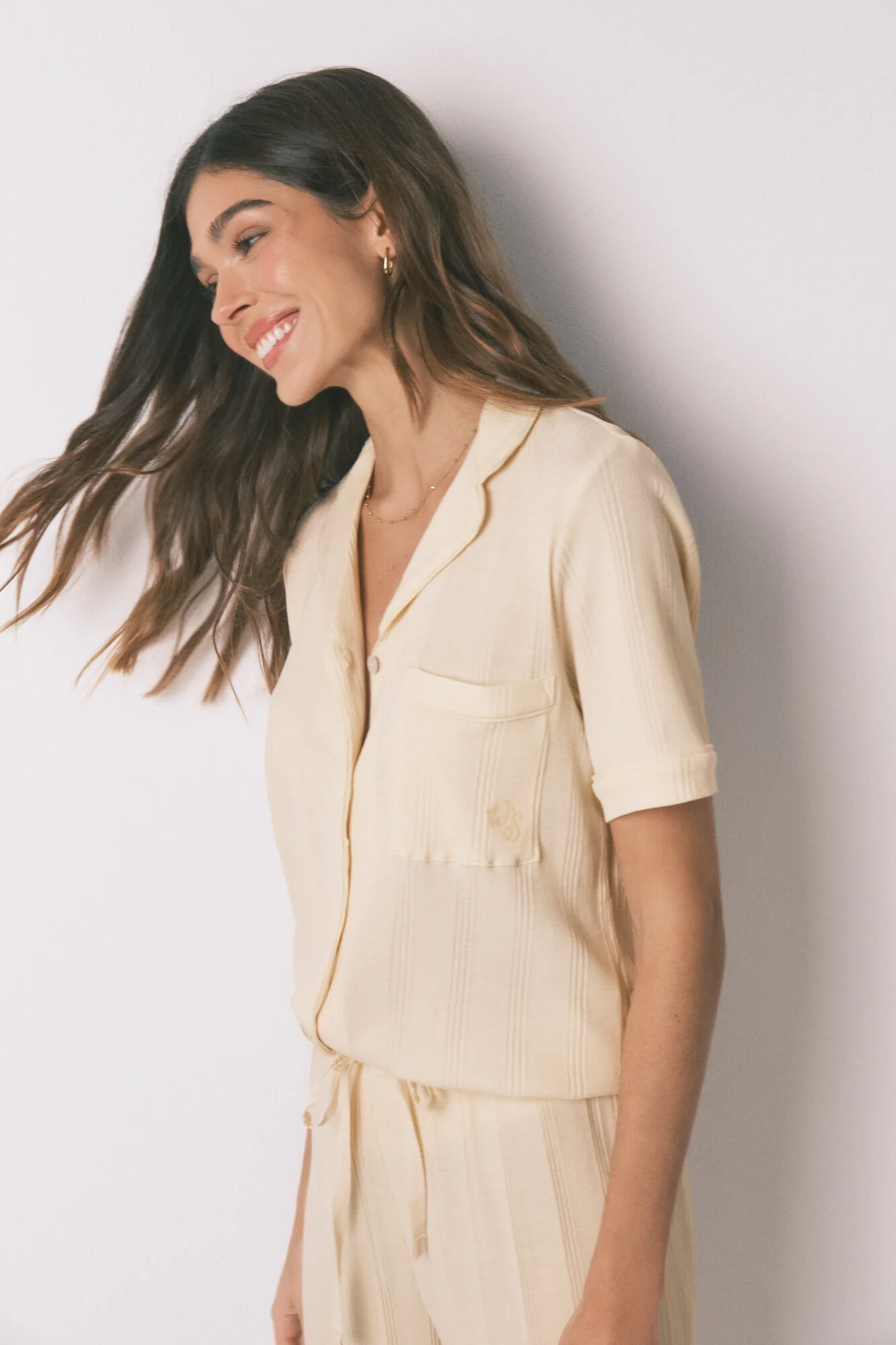 Yellow cotton ribbed classic pyjamas - Image 7