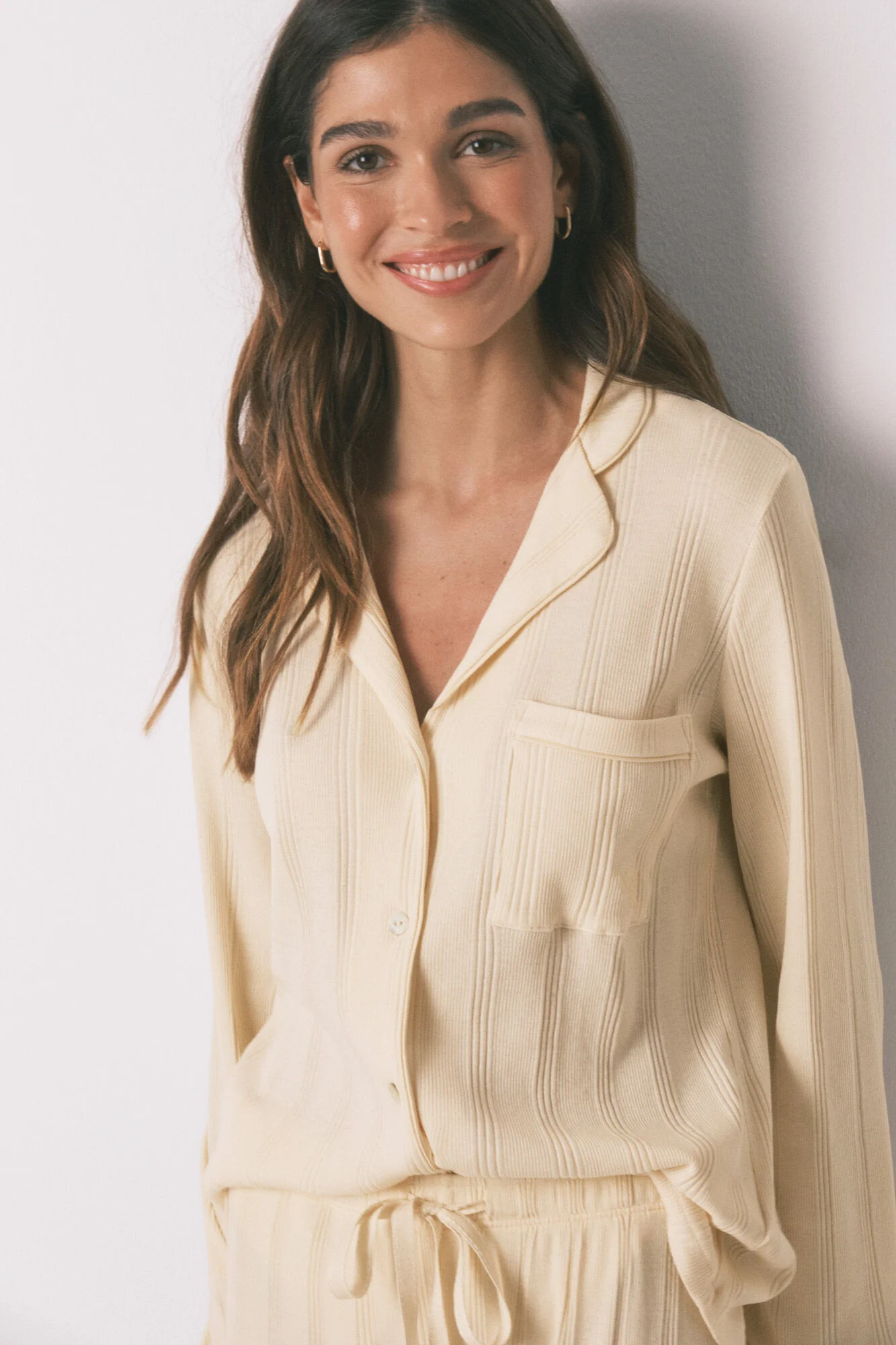 Yellow ribbed cotton classic long pyjamas - Image 5