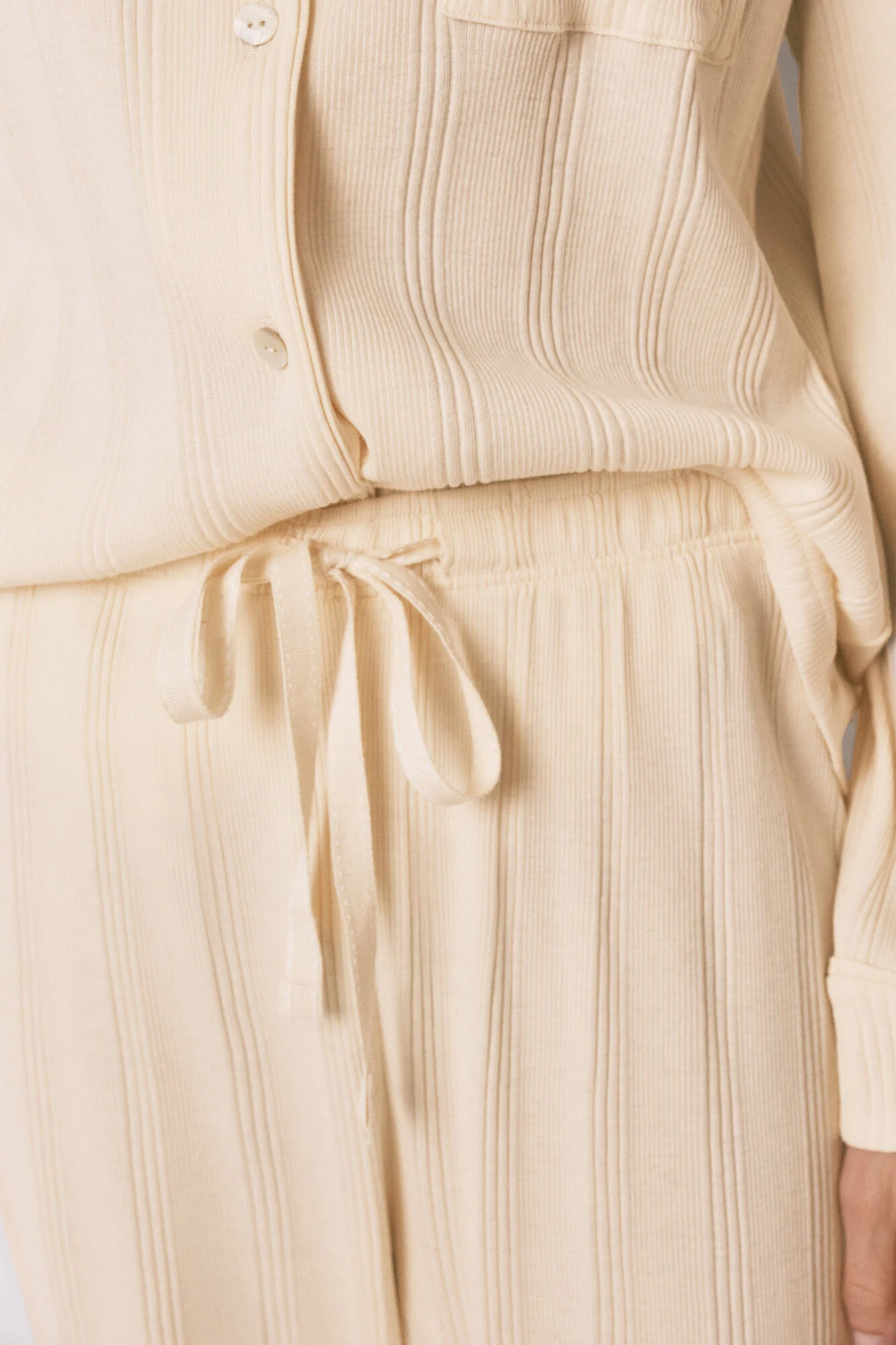 Yellow ribbed cotton classic long pyjamas - Image 6