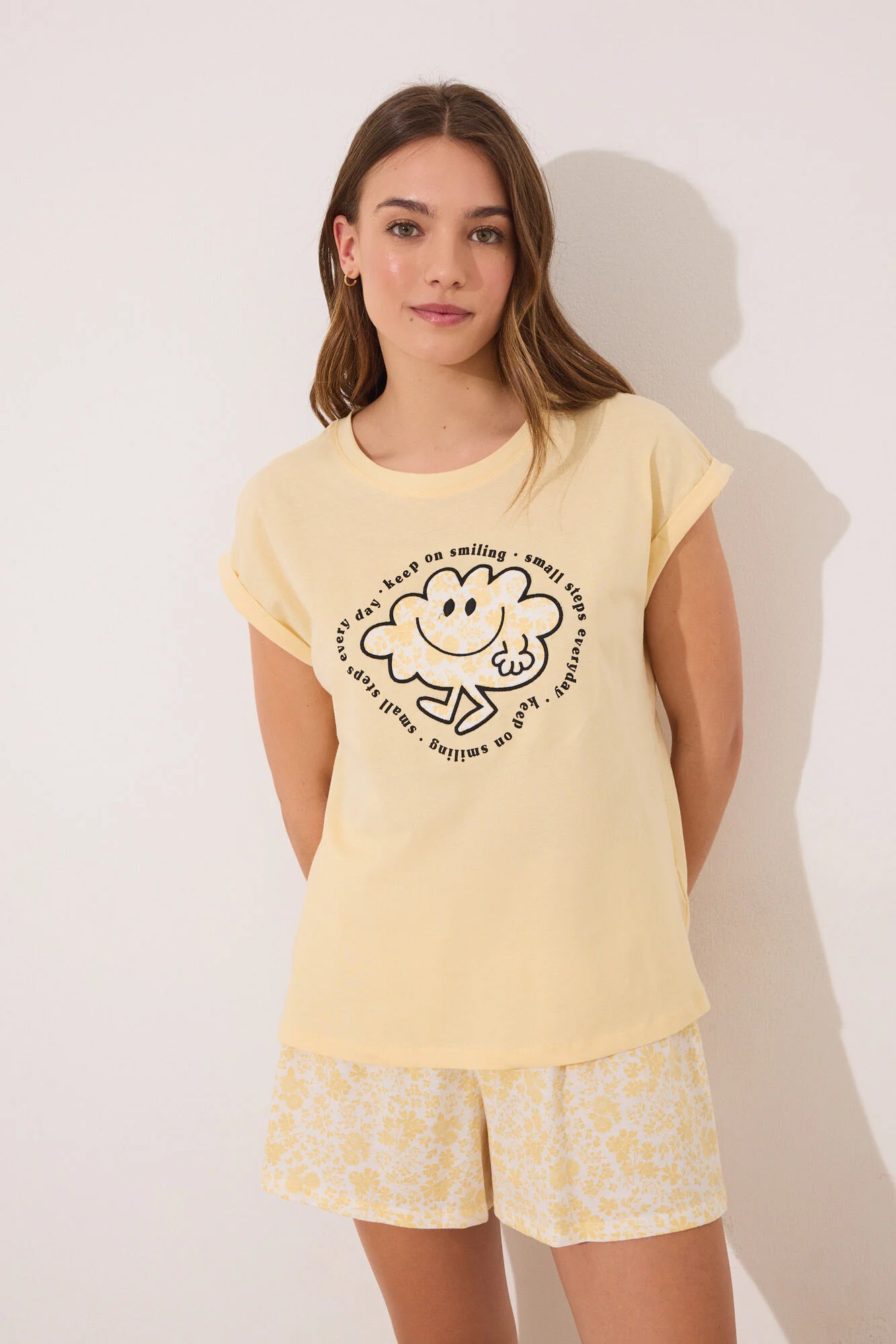Yellow Smiley Cotton Short Pyjamas - Image 5
