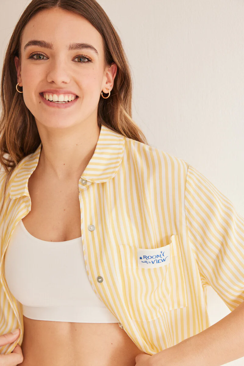 Yellow striped viscose classic pyjamas - Image 2